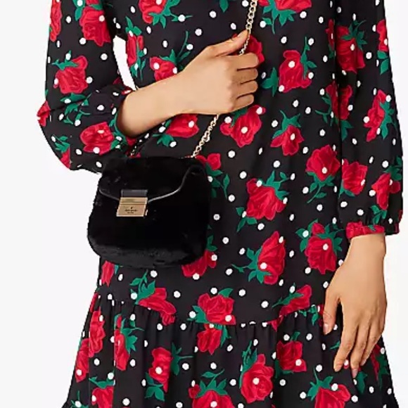 kate spade Crossbody Black Carey Faux Fur Micro Flap Crossbody NWT Gold Hardware - Picture 3 of 6